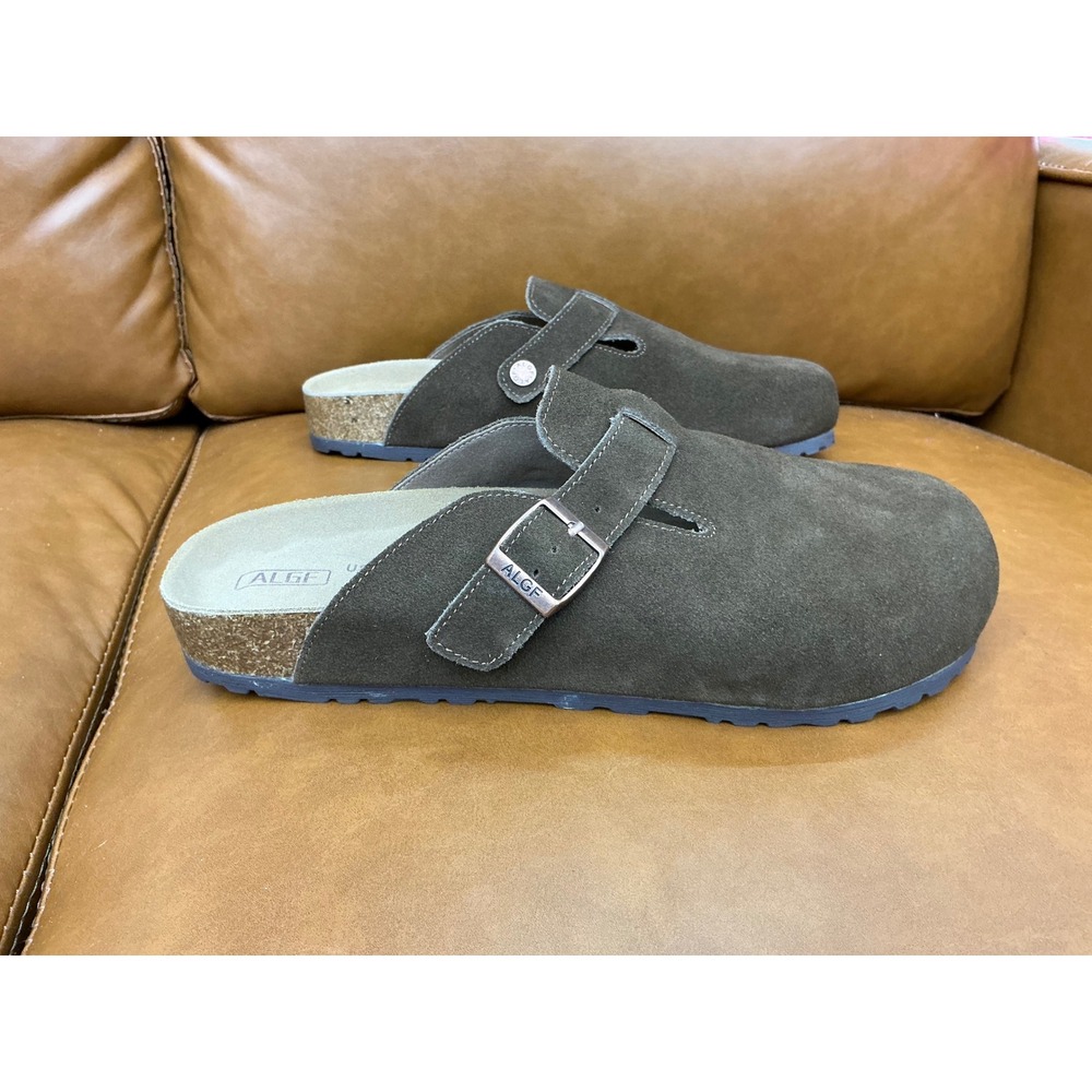 ALGF Suede Clogs Women 9-9.5 Coffee New Buckle Strap Cork Footbed Mules